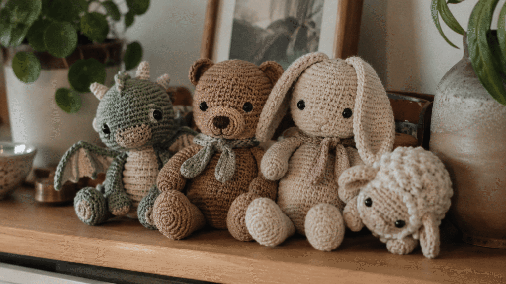 Collection of handmade amigurumi crochet animals
