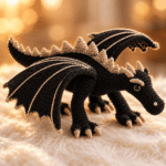 Handmade black shadow dragon amigurumi crochet pattern with spiked wings