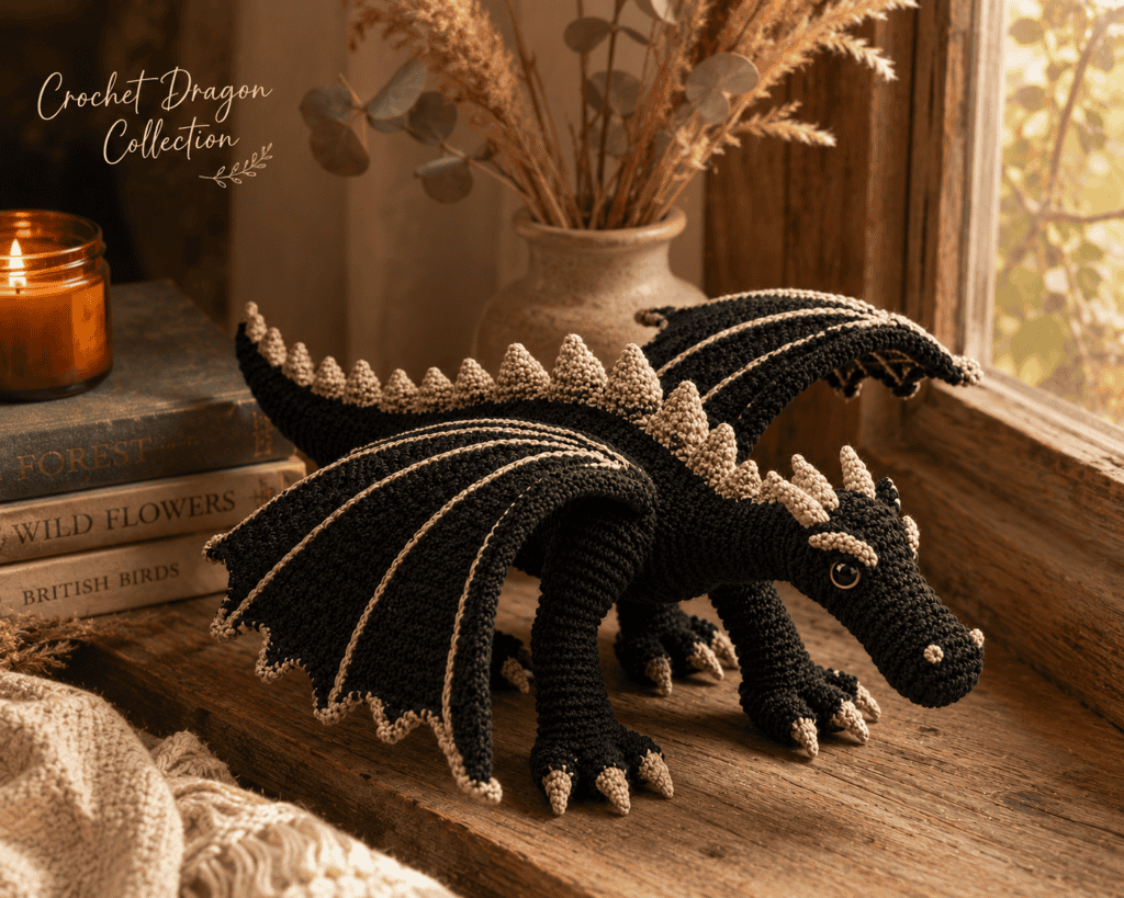 Dragon crochet pattern wings close up detail